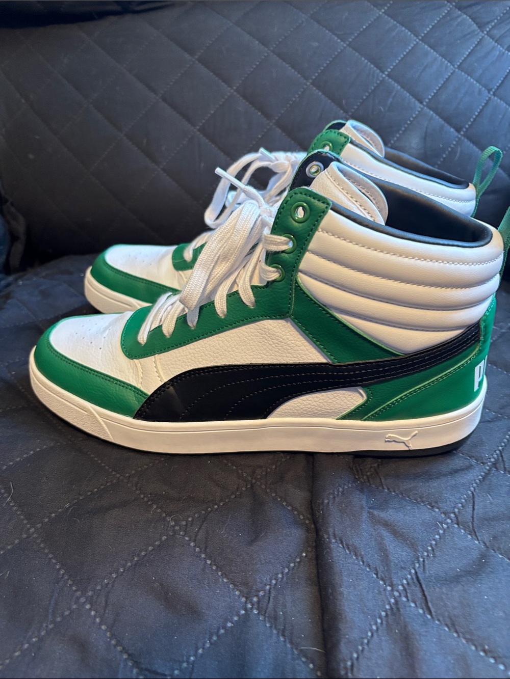 Puma Men’s size 9.5 High-Top Sneakers in White, Green & Black